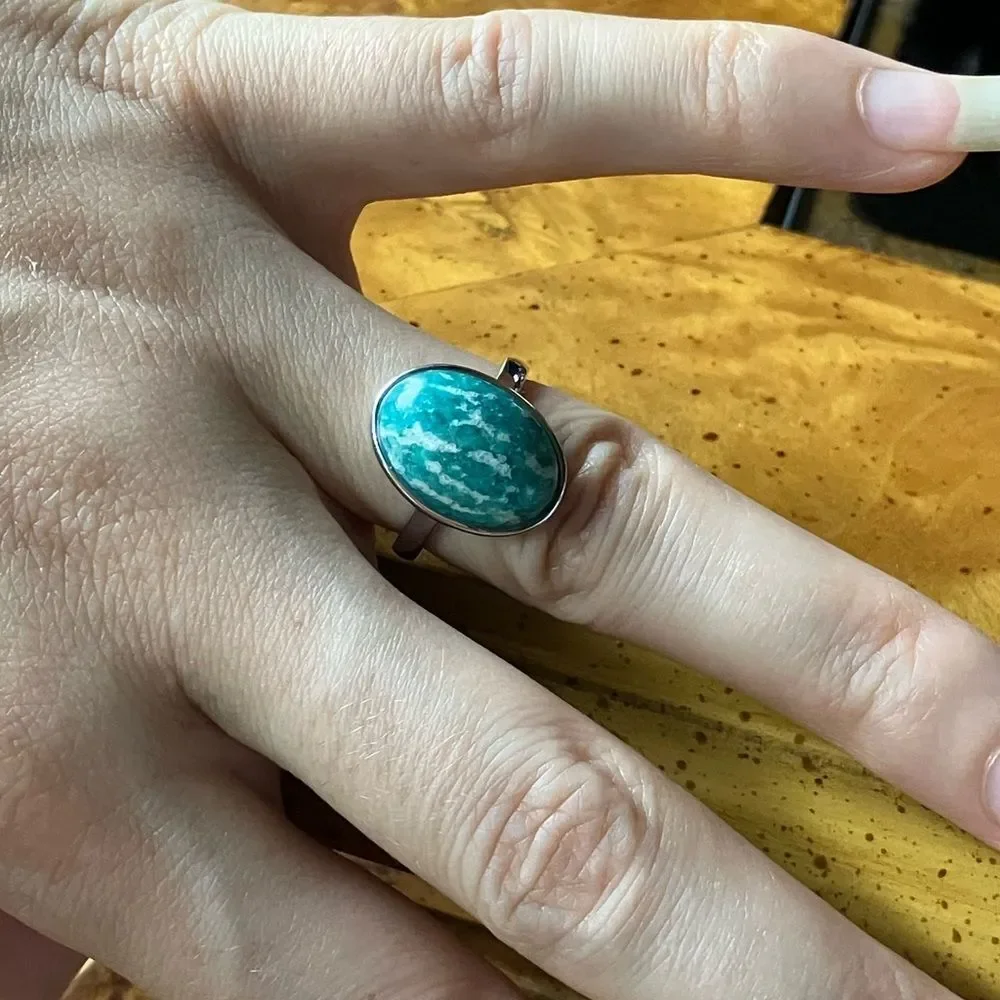 Natural Amazonite Sterling Silver Ring Size 7